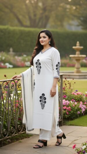 Elegant Black & White Mul Mul Cotton 3-Piece Set