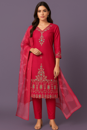 Radiant Rose Embroidered Suit in Jimmi Choo Fabric