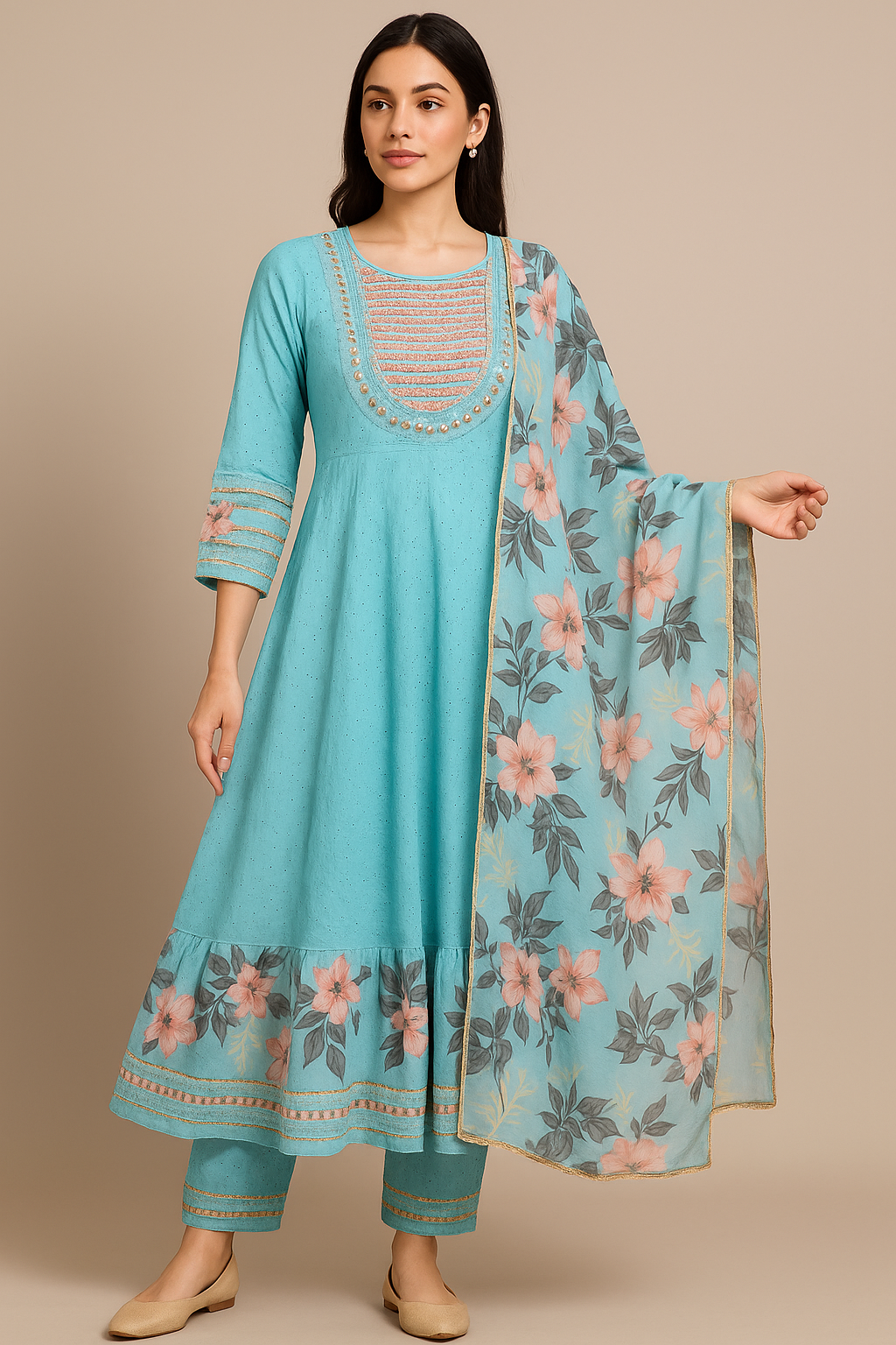 Elegant Turquoise Shipley Cotton 3-Piece Set