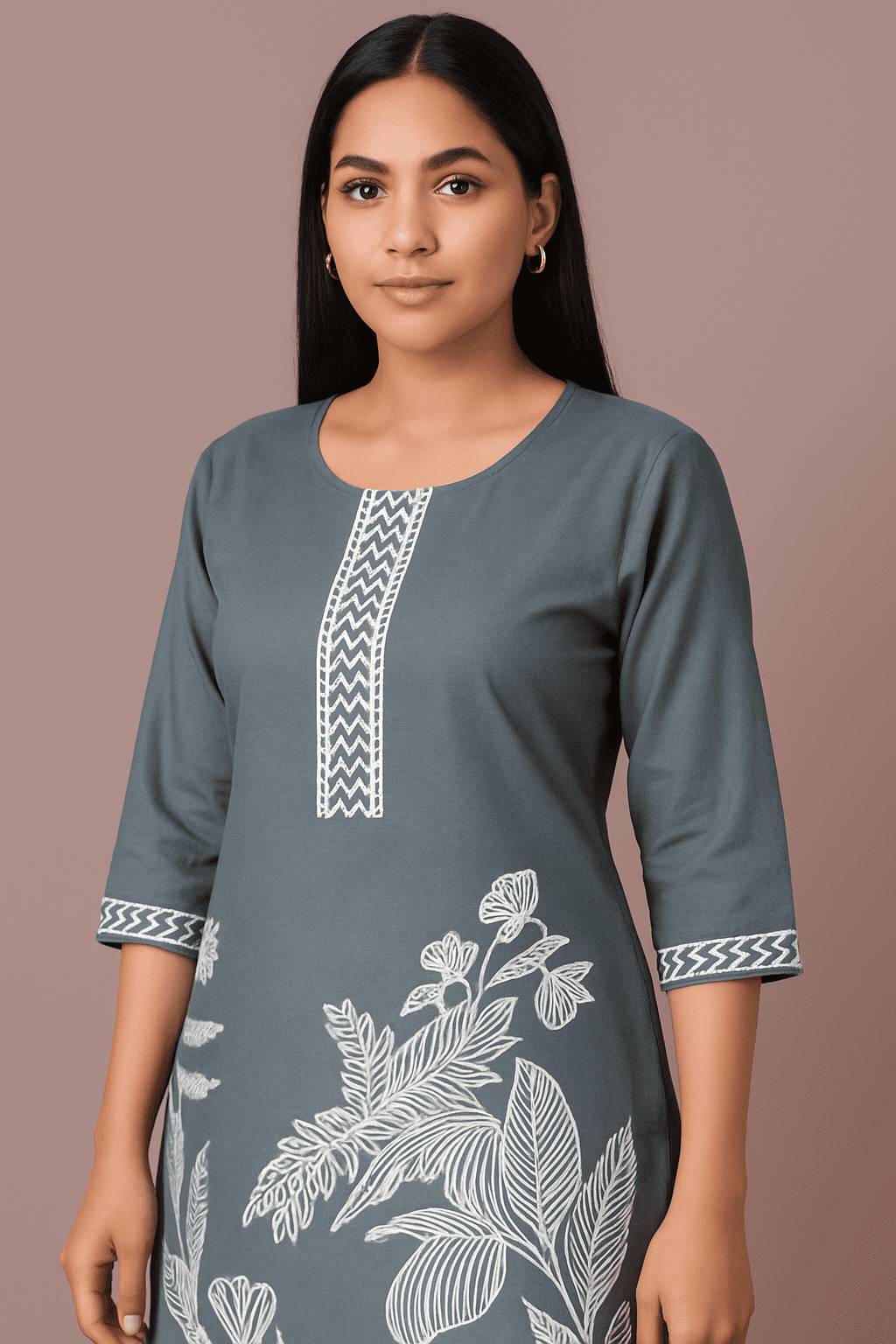 Elegant Grey Roman Silk Co-Ord Set with White Embroidery - Image 3