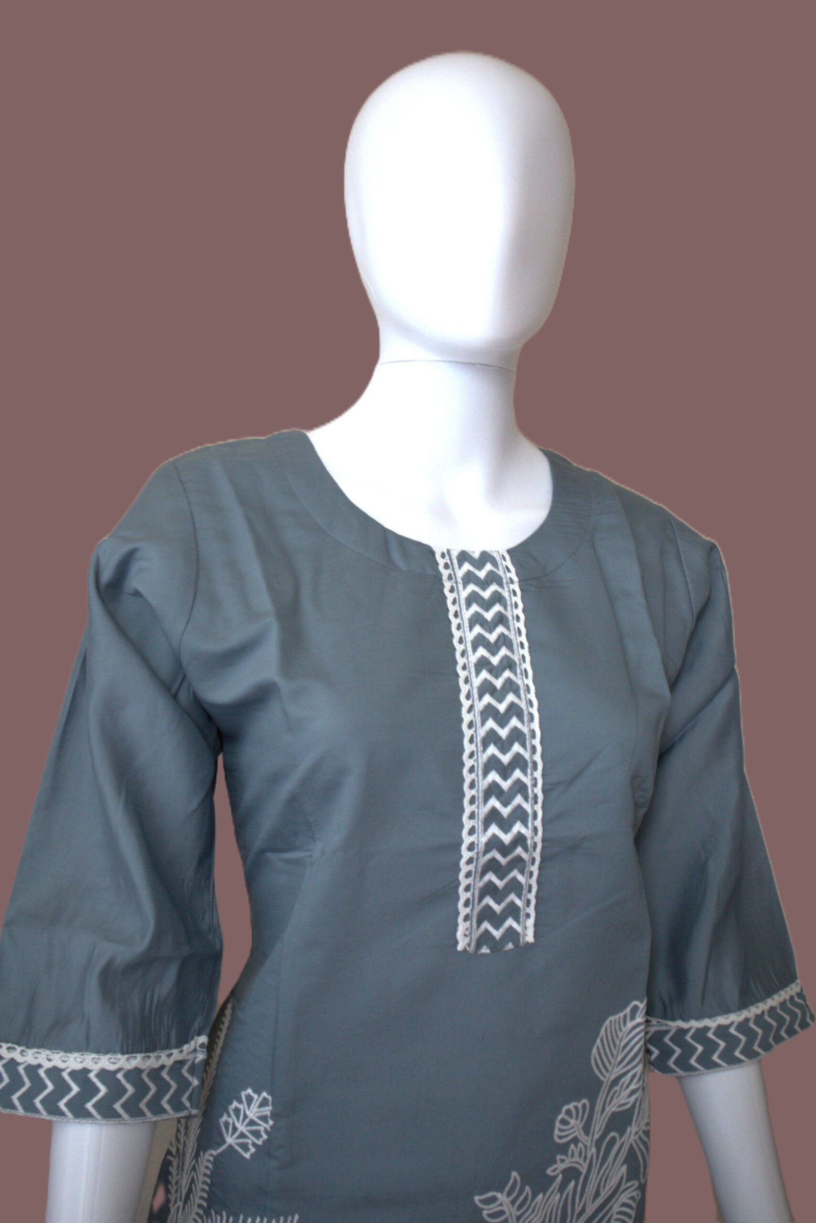 Elegant Grey Roman Silk Co-Ord Set with White Embroidery - Image 4