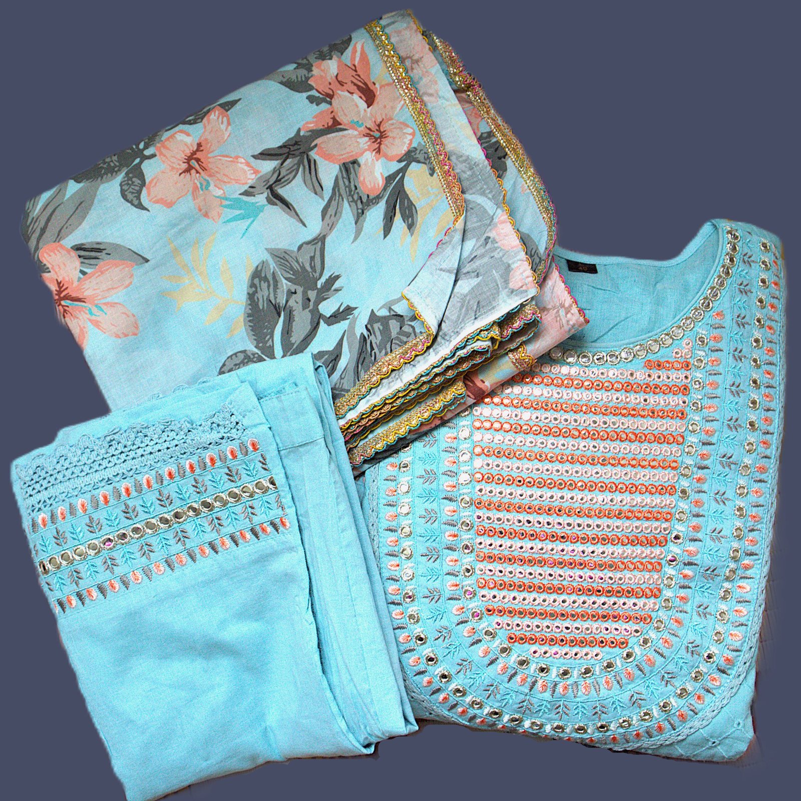 Elegant Turquoise Shipley Cotton 3-Piece Set - Image 3