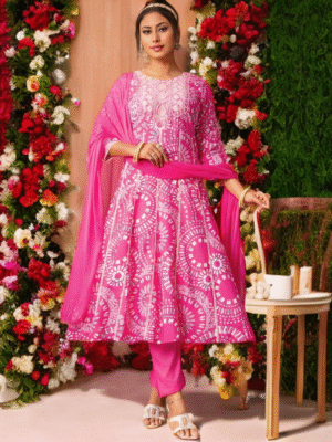 Elegant Cotton 3-Piece Set with Chiffon Dupatta