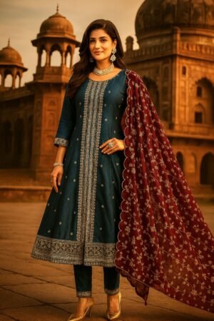 Royal Blue & Maroon Vichitra Silk 3-Piece Set