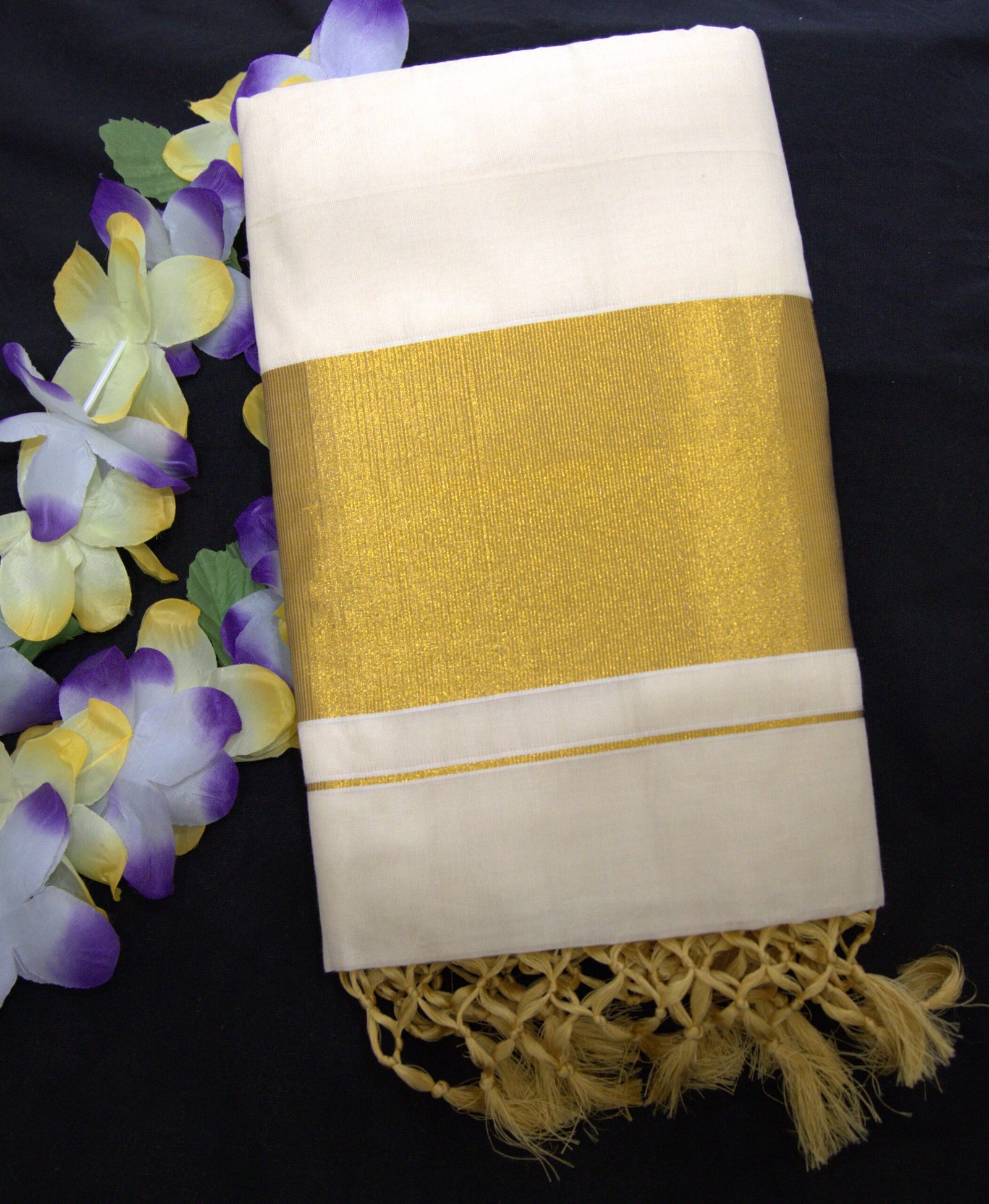 Kerala Kasavu Saree with Golden Zari Border