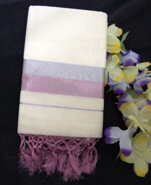 Kerala Saree with Lavender & Silver Zari Border