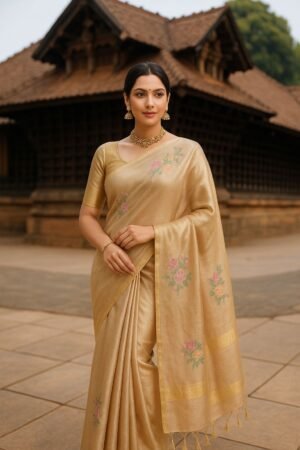 Tissue Silk Saree with Pastel Floral Embroidery
