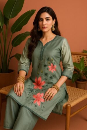 Elegant Floral Roman Silk Co-ord Set for Women