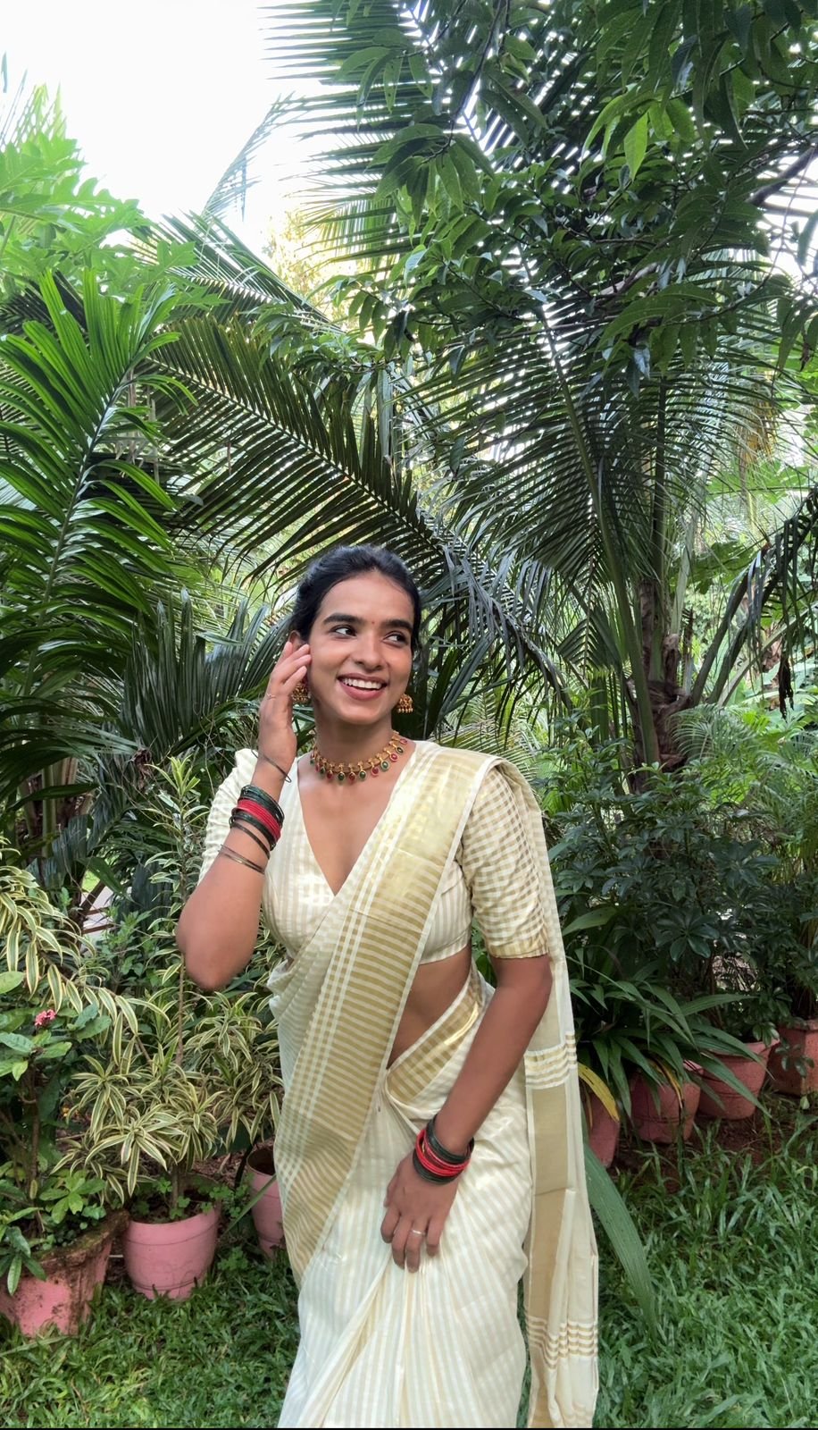 Golden Tissue Set Saree with Kasavu Borde - Image 3