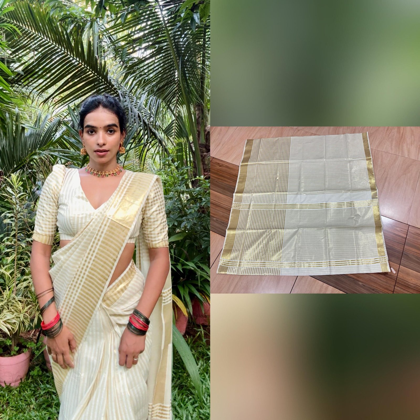 Golden Tissue Set Saree with Kasavu Borde - Image 2