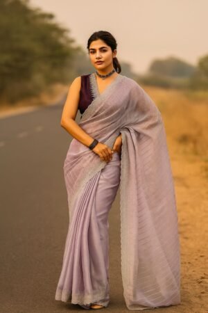 Elegant Lavender Soft Burberry Saree