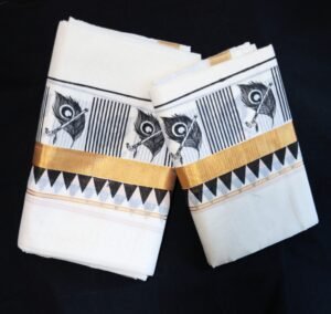 Kerala Cotton Set Mundu with Golden Zari