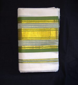 Kerala Cotton Set Mundu with Golden Zari - parrot green
