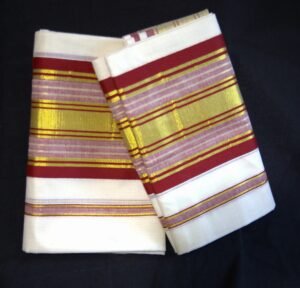 Kerala Cotton Set Mundu with Golden Zari - Maroon