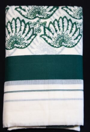 Kerala Set Mundu with Lotus Motif Design