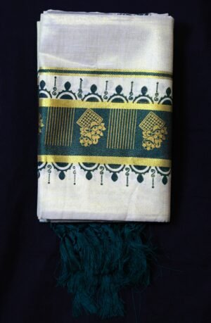 Elegant Kerala Tissue Set Mundum - Green