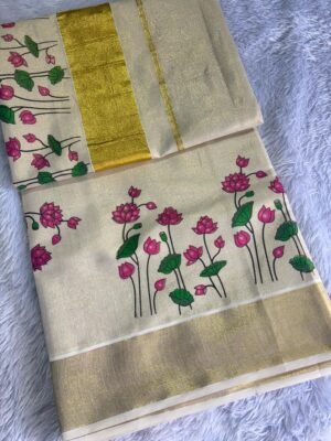 Elegant Lotus Print Tissue Saree