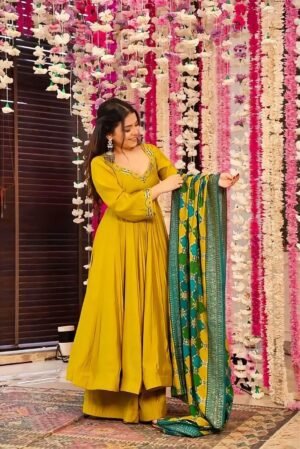 Mustard Yellow Chanderi Silk 3-Piece Set