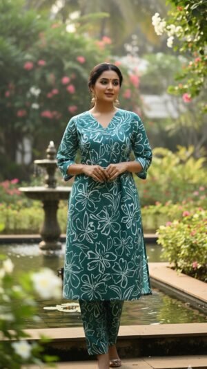 Teal Floral Synthetic Co-Ord Set