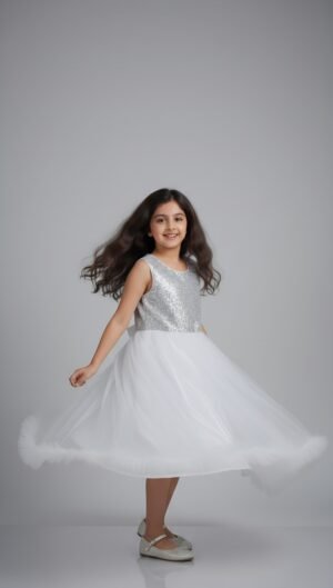 Girls White Tulle Party Dress