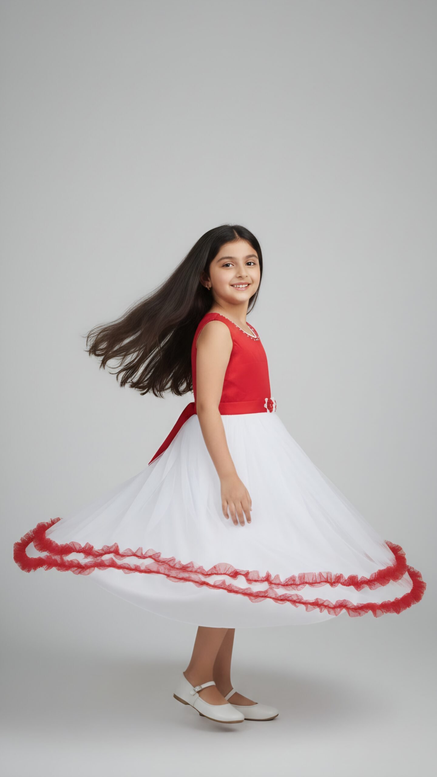 Girls Red & White Party Wear Gown - Image 6