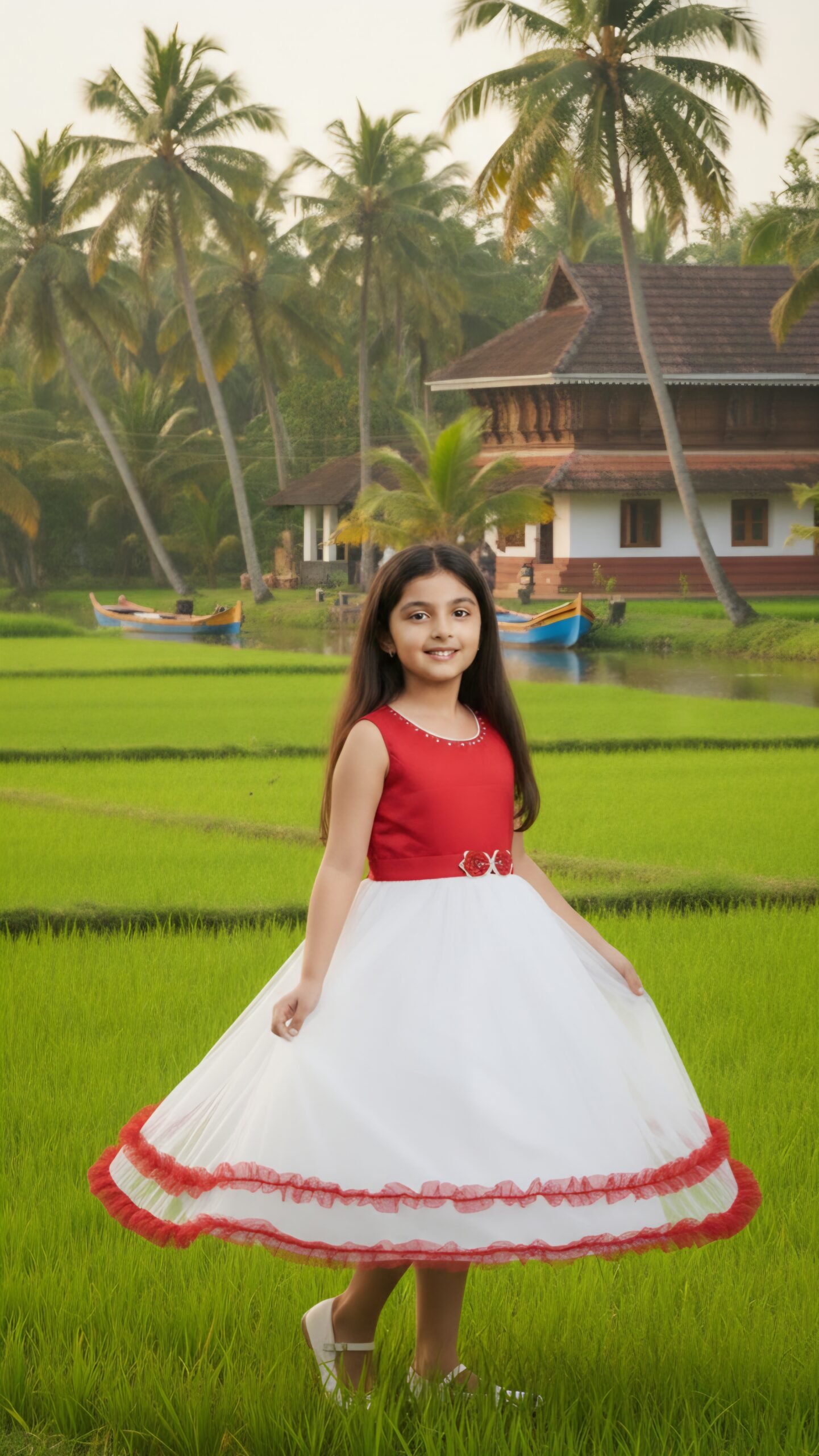 Girls Red & White Party Wear Gown - Image 5