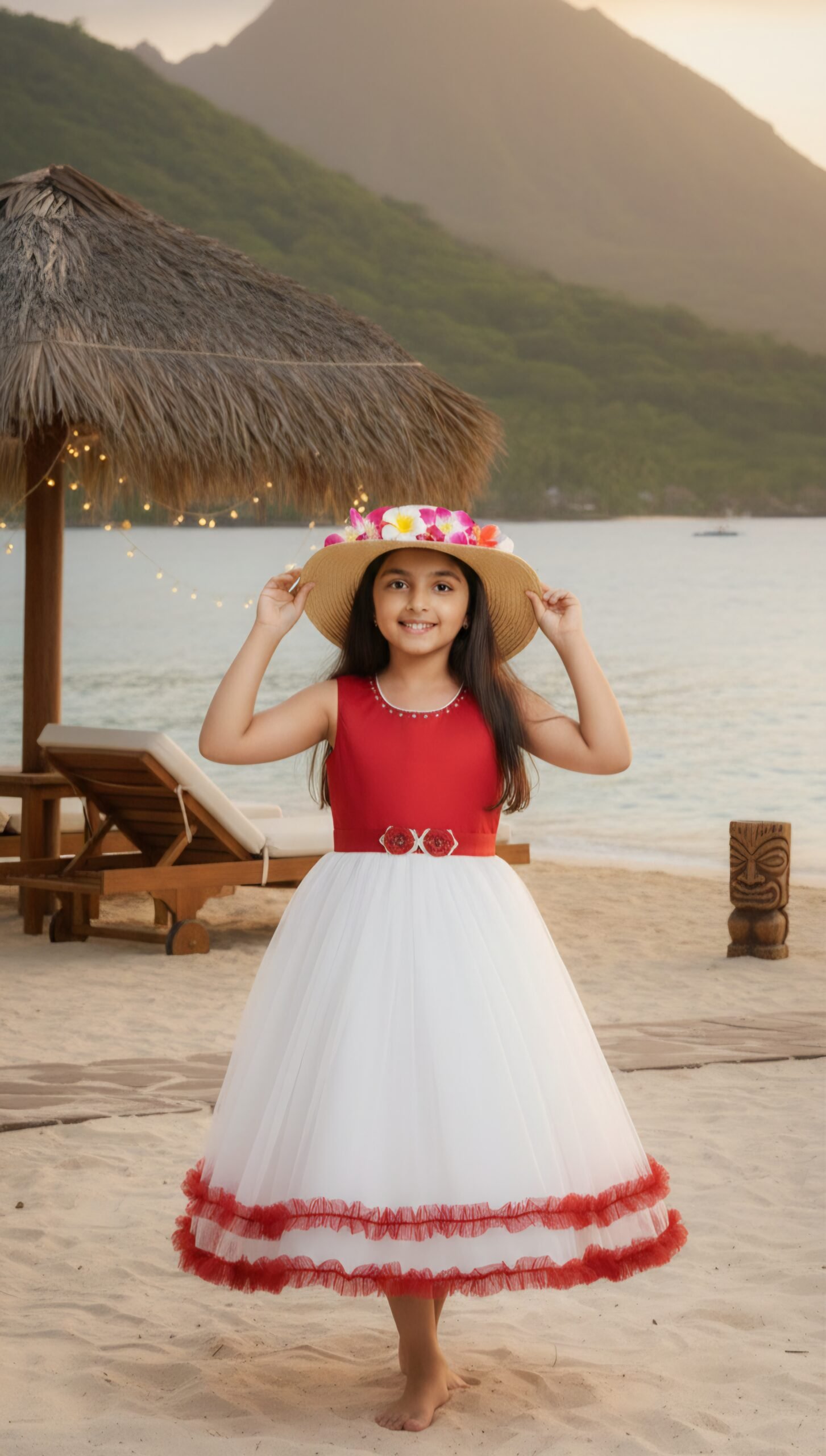 Girls Red & White Party Wear Gown - Image 4