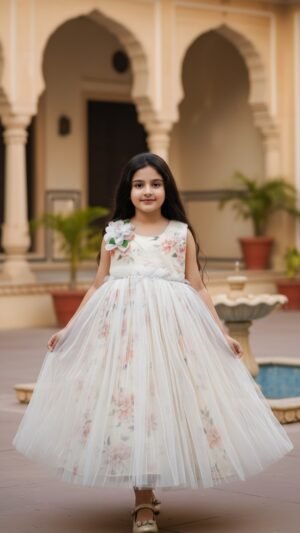 Girls Floral Print Party Gown