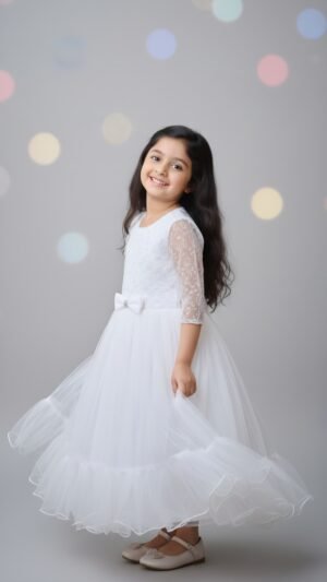 Elegant White Lace Party Frock for Girls