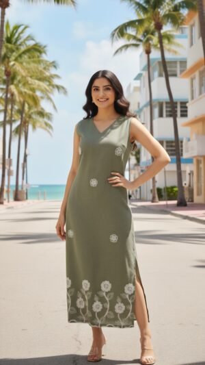 Premium Linen Slub Cotton Embroidered Kurti