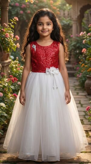 Girls Red Sequin Bodice Gown