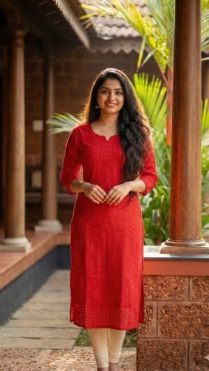 Elegant Cotton Hakoba Chikankari Straight Kurti