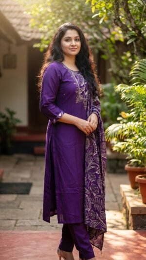 Royal Purple Roman Silk 3-Piece Ethnic Set