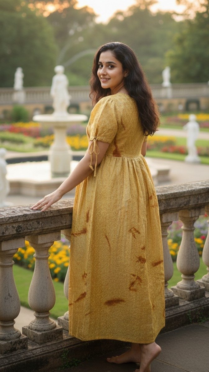 Mustard Yellow Cotton Hakoba Flared Frock Kurti