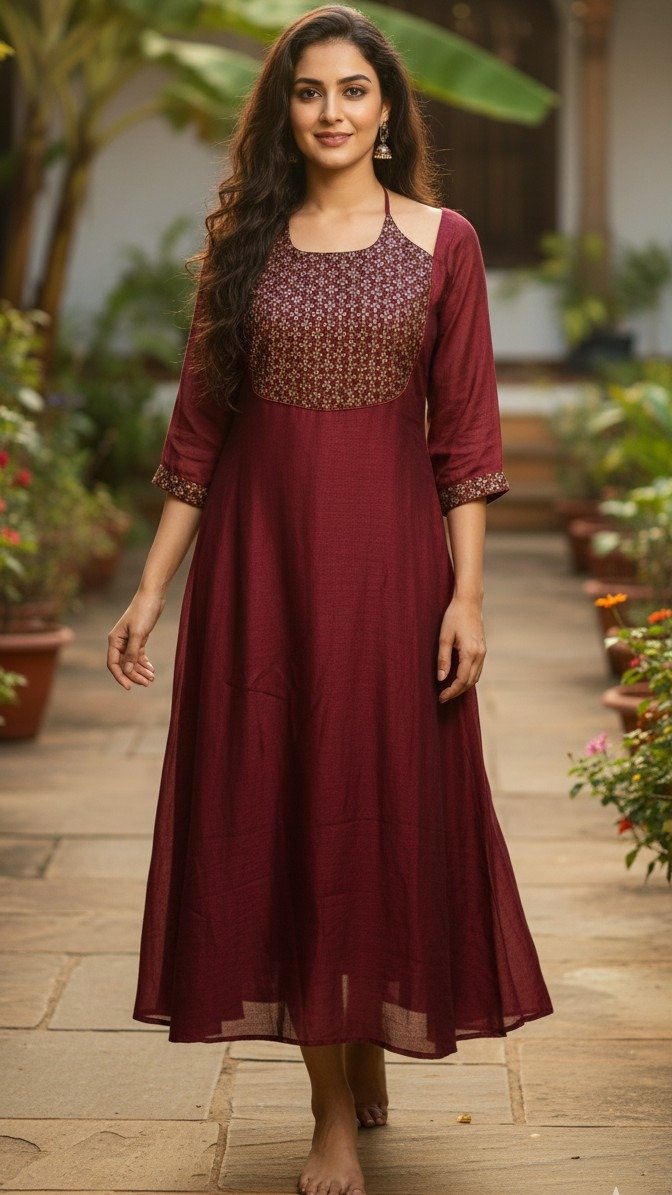 Vichitra Silk Flared A-Line Kurti - Image 5