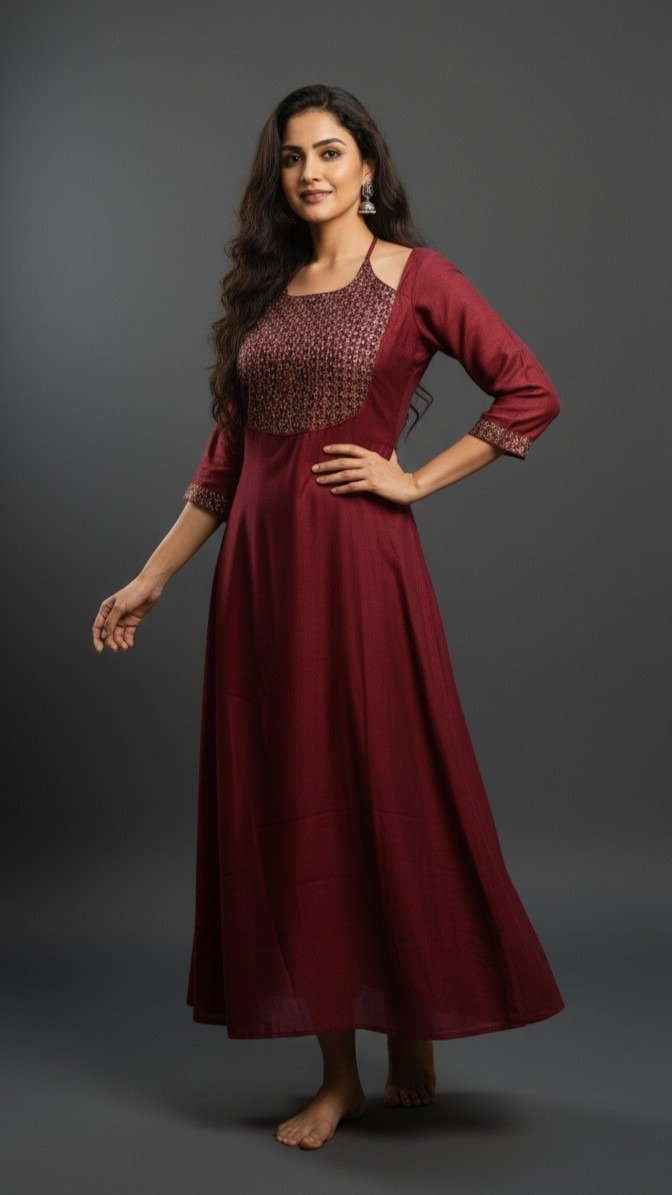 Vichitra Silk Flared A-Line Kurti - Image 2