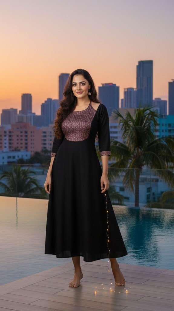 Vichitra Silk Flared A-Line Kurti - Image 7