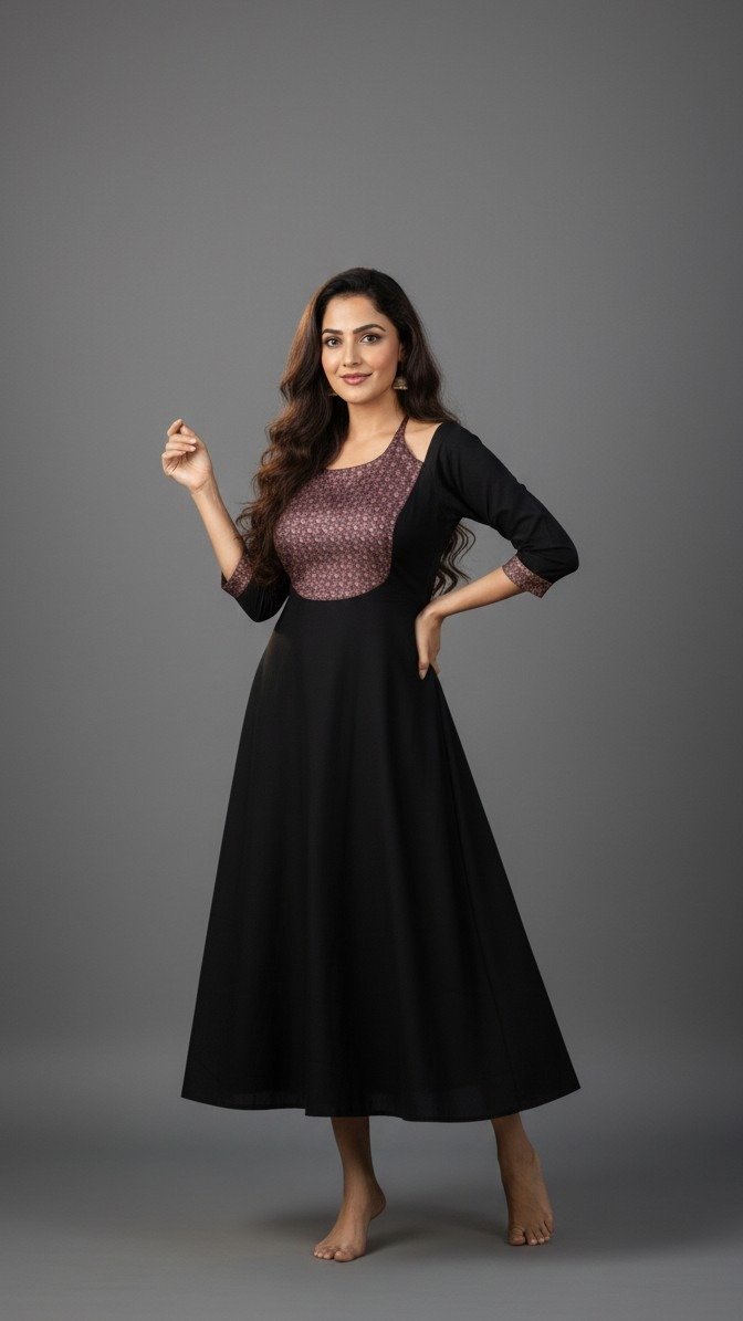 Vichitra Silk Flared A-Line Kurti - Image 4