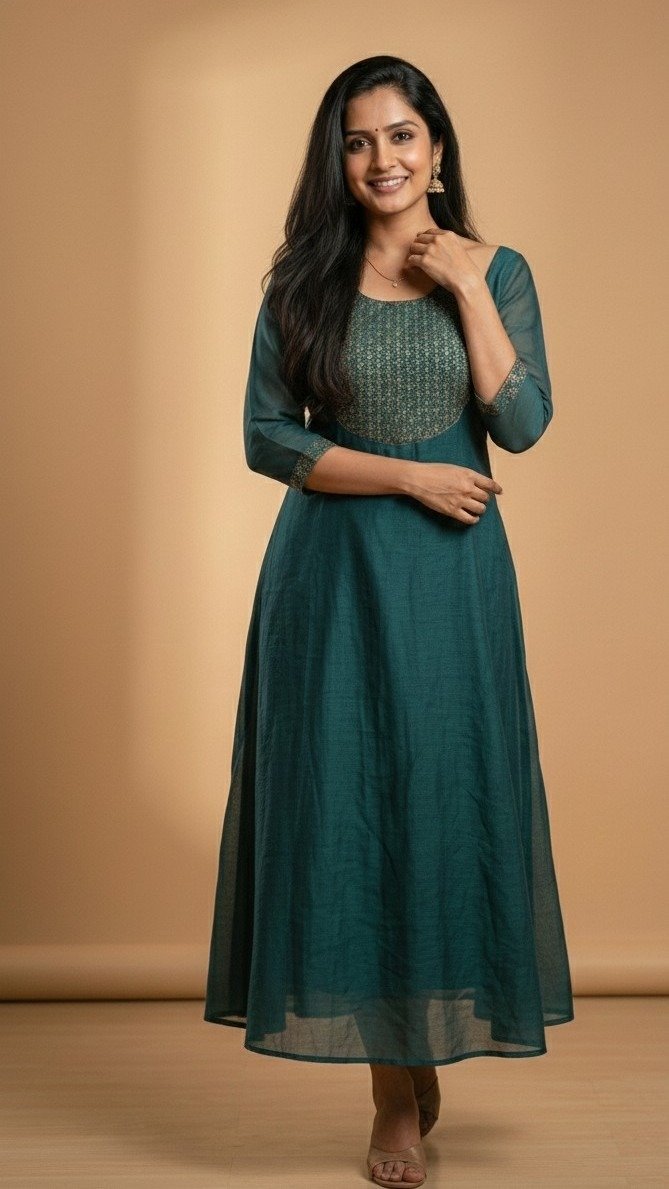 Vichitra Silk Flared A-Line Kurti - Image 3