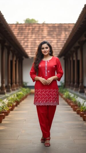 Premium Roman Silk Thread-Work Co-Ord Set