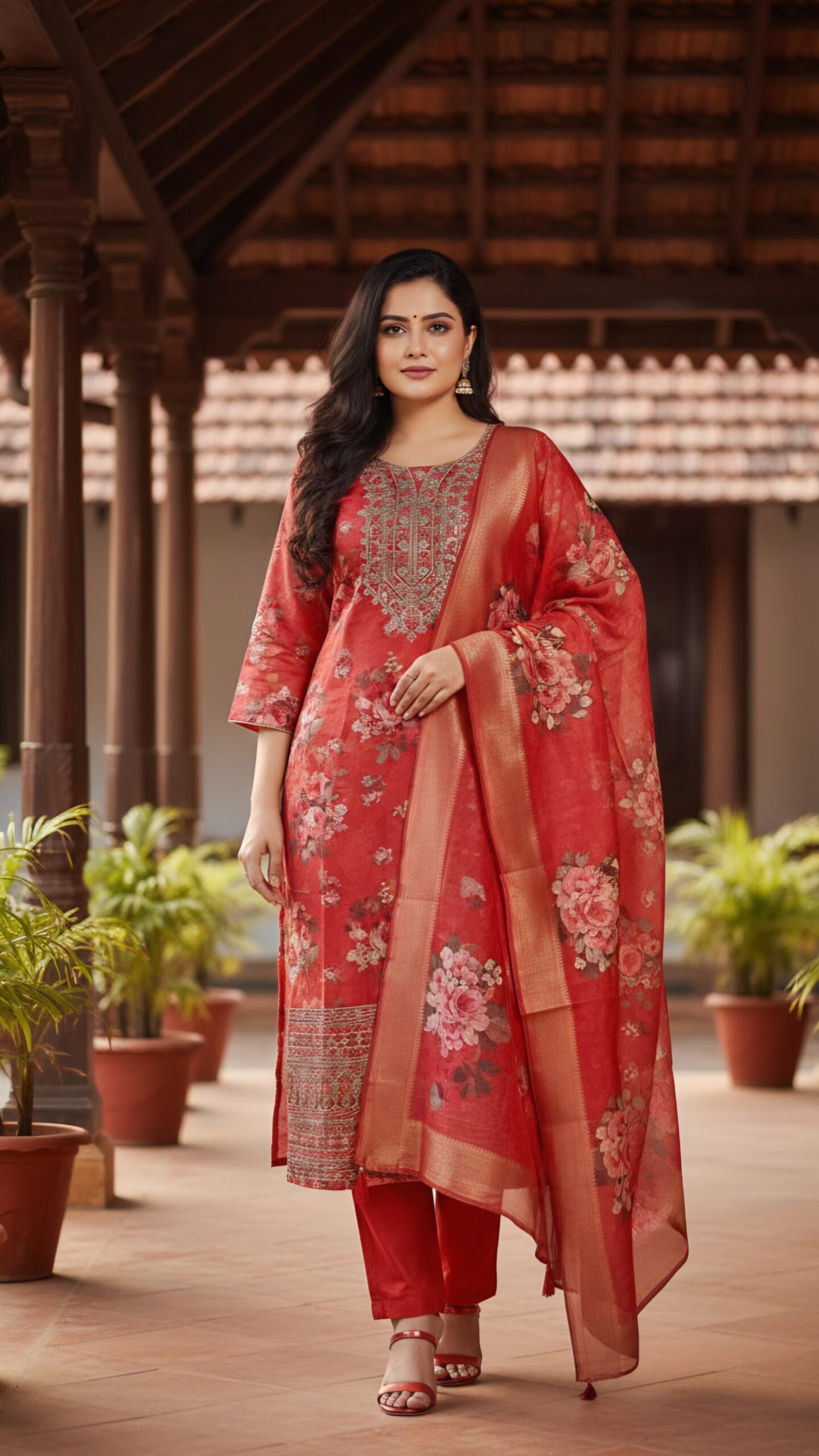 Elegant Organza 3-Piece Set with Digital Print