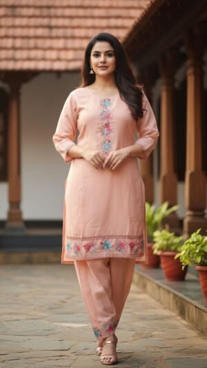 Pastel Peach Roman Silk Co-Ord Set