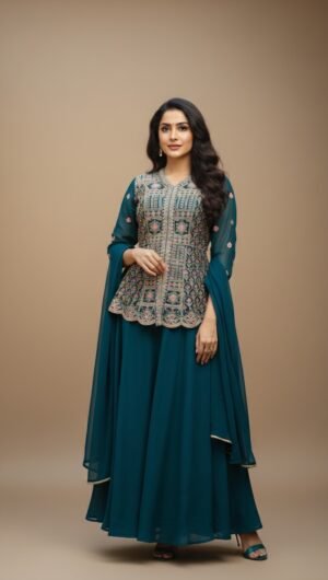 Vichitra Silk Party Wear Set with Padded Top