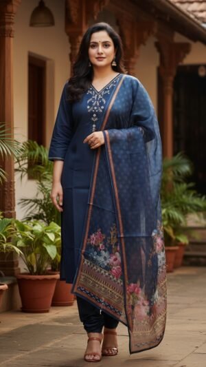 Roman Silk 3 Piece Set with Organza Dupatta