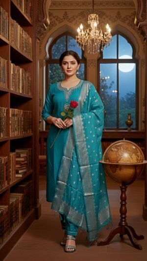 Luxury Teal Blue Vatican Silk 3-Piece Suit Set