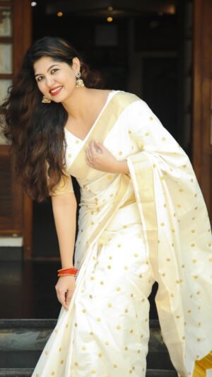 Premium Cotton Saree with Gold Polka Dots