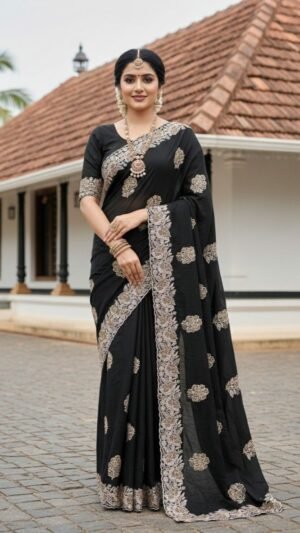 Vichitra Silk Saree with Zari & Stonework