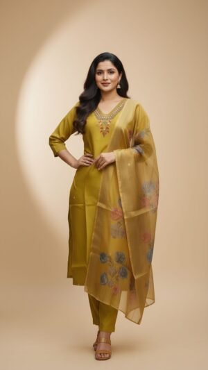 Mustard Yellow Roman Silk 3-Piece Suit Set