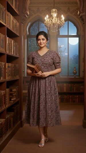 Cotton Frock Style Kurti Set with Floral Print