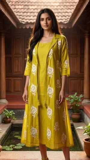 Premium Mul-Chanderi Silk Kurti with Jacket